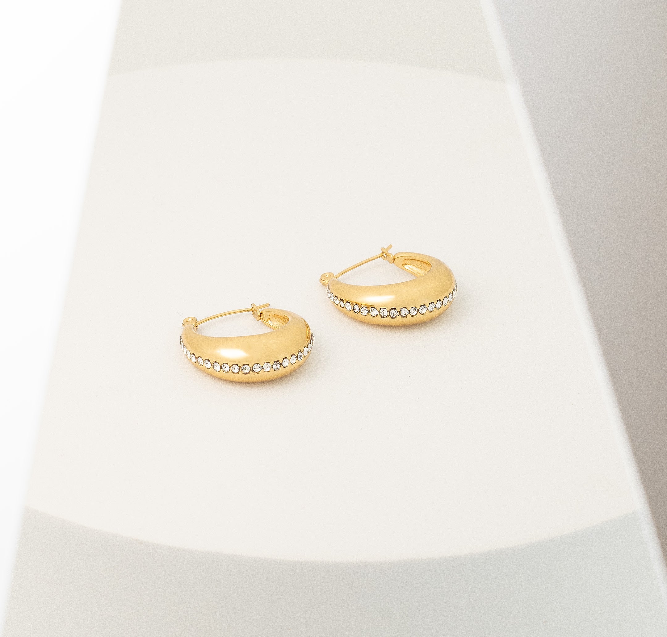 Gold Pave Dome Hoop Earrings