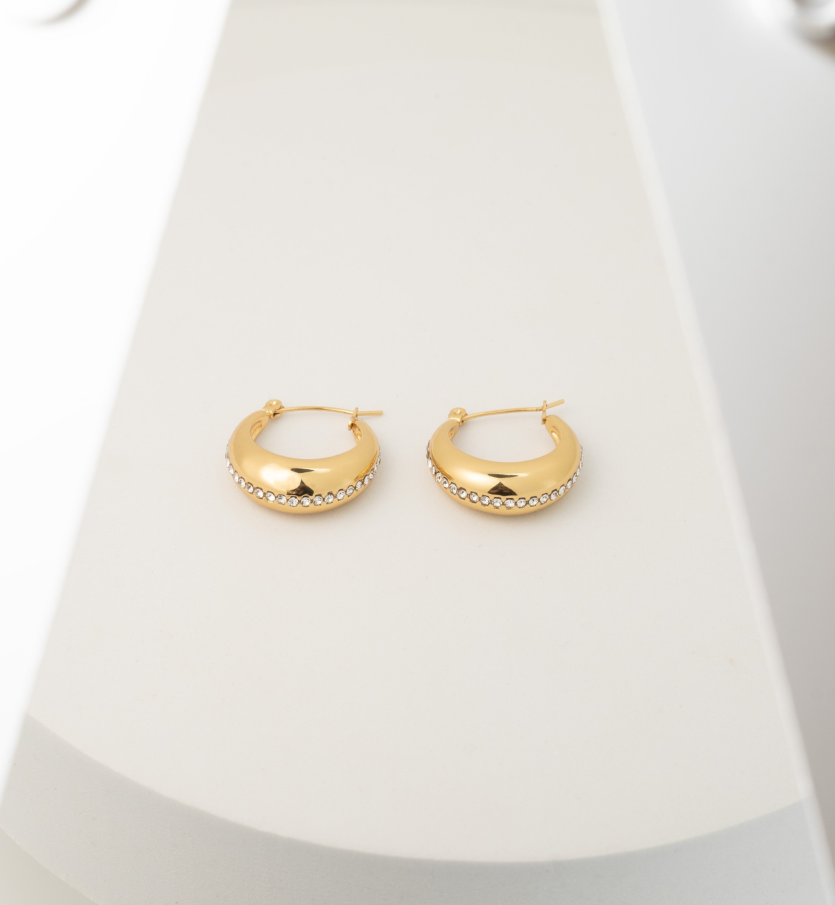 Gold Pave Dome Hoop Earrings