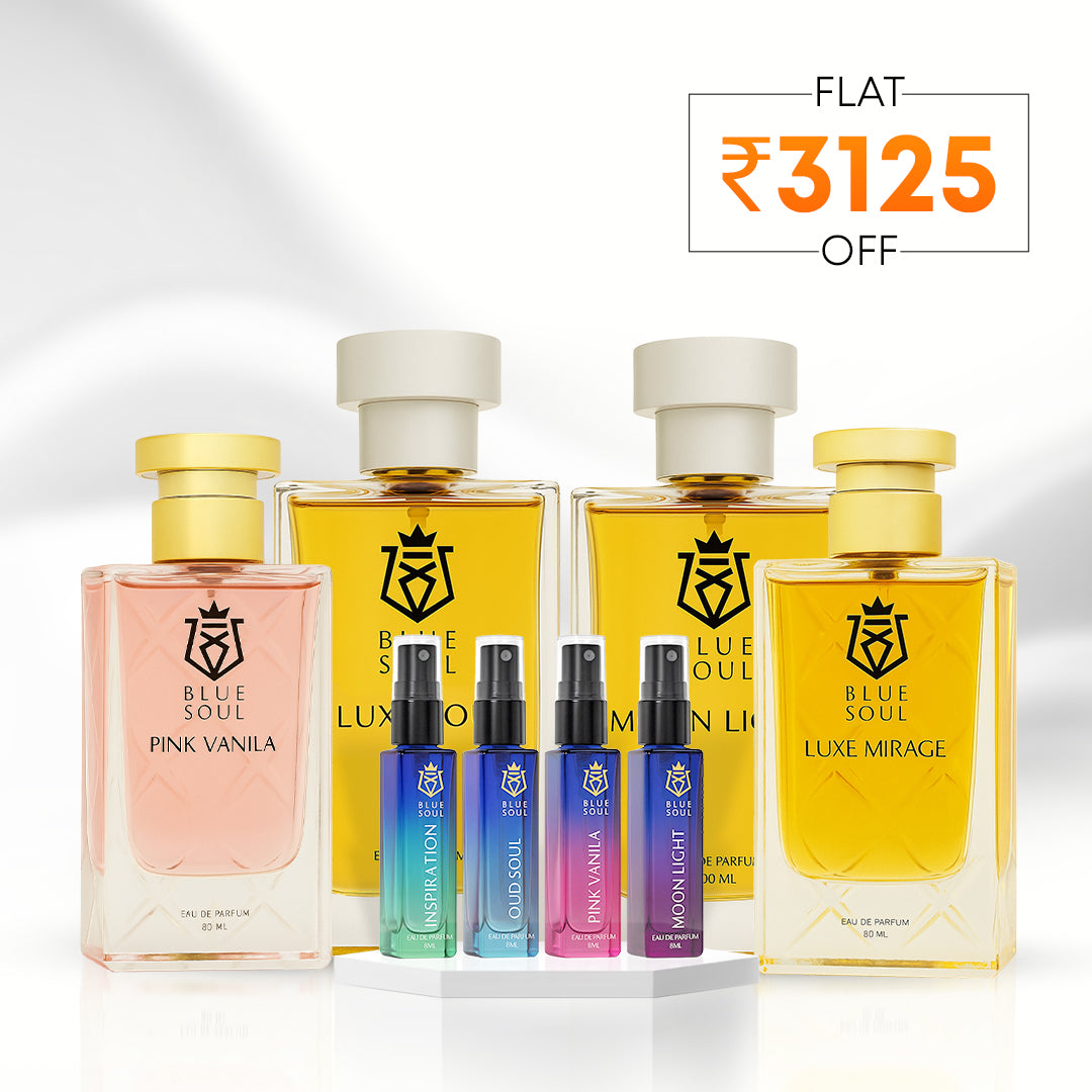 Buy 4 Get 4 Free: Moon Light (100ml) + Pink Vanila (80ml) + Luxe Soul (100ml) + Luxe Mirage (80ml) + 8ml Combo